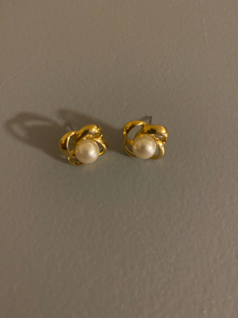 Classic Gold Tone Pearl Knot Stud Earrings